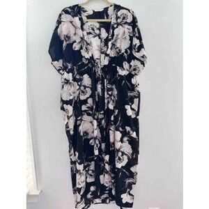Peach Love Women's One Size Boho Black and Tan Floral Maxi Open Front Kimono